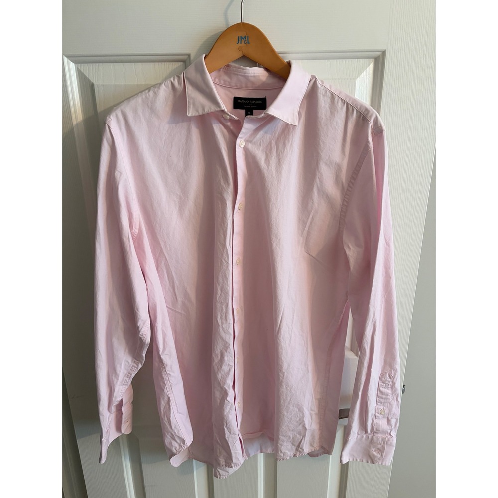 Banana Republic Mens Tailored Slim Fit Dress Shirt Pink Cotton XL Long Sleeve